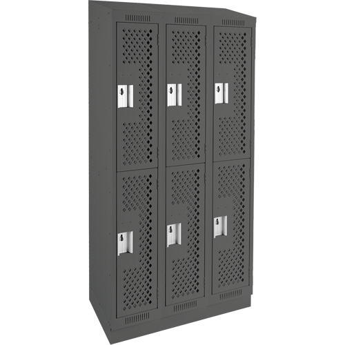 Clean Line Lockers, 2 -tier, Bank of 3, 36" x 12" x 82", Steel, Charcoal, Rivet (Assembled), Perforated Pathway Supply LP