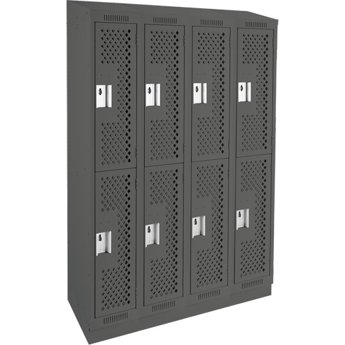 Casiers Clean Line, 2 niveaux, Bloc de 4, 48" x 12" x 82", Acier, Charbon, Rivet (assembl&eacute;), Perfor&eacute; Pathway Supply LP