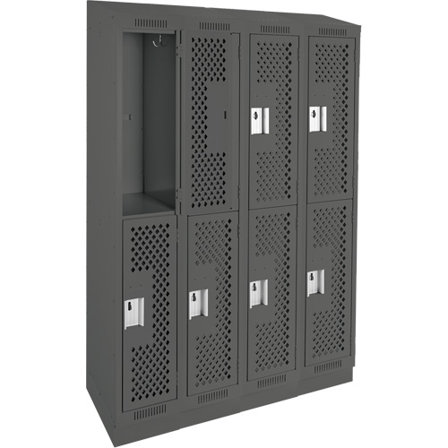 Casiers Clean Line, 2 niveaux, Bloc de 4, 48" x 12" x 82", Acier, Charbon, Rivet (assembl&eacute;), Perfor&eacute; Pathway Supply LP