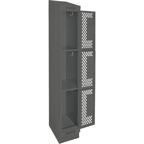 Clean Line Lockers, 3 -tier, 12" x 18" x 82", Steel, Charcoal, Rivet (Assembled), Perforated Pathway Supply LP