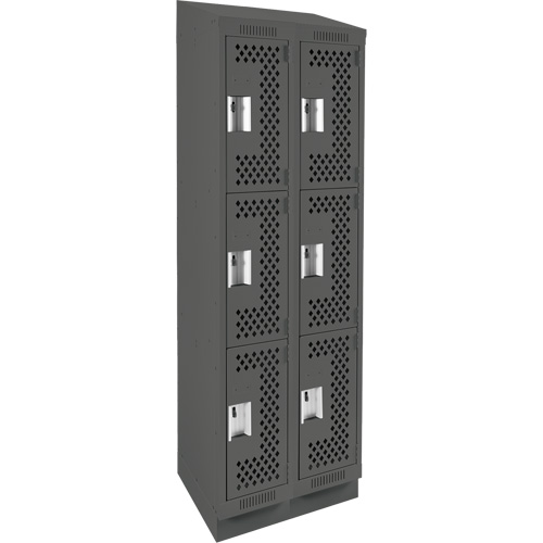 Clean Line Lockers, 3 -tier, Bank of 2, 24" x 18" x 82", Steel, Charcoal, Rivet (Assembled), Perforated Pathway Supply LP