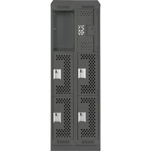 Clean Line Lockers, 3 -tier, Bank of 2, 24" x 18" x 82", Steel, Charcoal, Rivet (Assembled), Perforated Pathway Supply LP