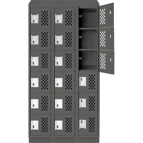 Assembled Lockerettes Clean Line Perforated Economy Lockers, 6 -tier, Bank of 3, 18" x 72" x 12", Steel Pathway Supply LP