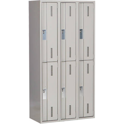 Concorde Heavy-Duty Lockers, 2 -tier, Bank of 3, 36" x 18" x 72", Steel, Grey, Welded (Assembled) Pathway Supply LP