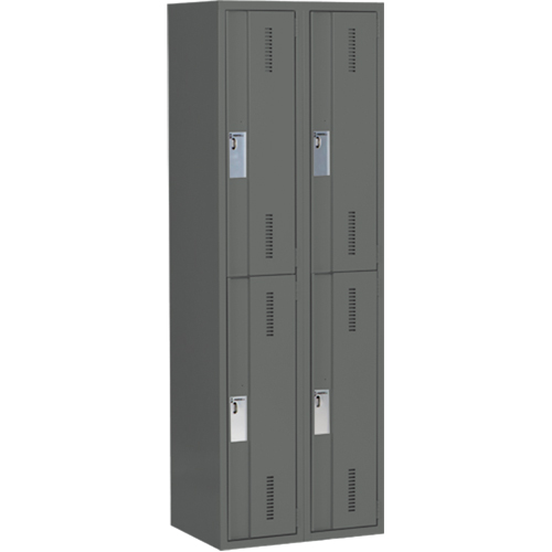 Concorde Heavy-Duty Lockers, 2 -tier, Bank of 2, 24" x 18" x 72", Steel, Charcoal, Welded (Assembled) Pathway Supply LP