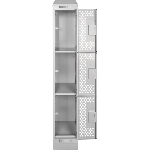 Clean Line Lockers, 3 -tier, 12" x 12" x 72", Steel, Grey, Rivet (Assembled), Perforated Pathway Supply LP