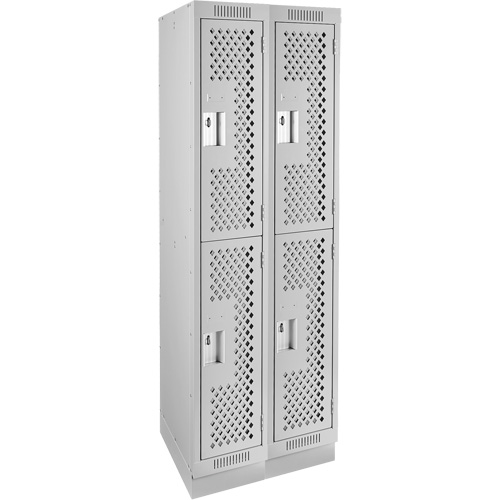 Clean Line Lockers, 2 -tier, Bank of 2, 24" x 12" x 76", Steel, Grey, Rivet (Assembled), Perforated Pathway Supply LP