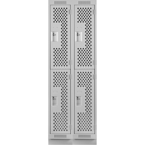 Clean Line Lockers, 2 -tier, Bank of 2, 24" x 12" x 76", Steel, Grey, Rivet (Assembled), Perforated Pathway Supply LP