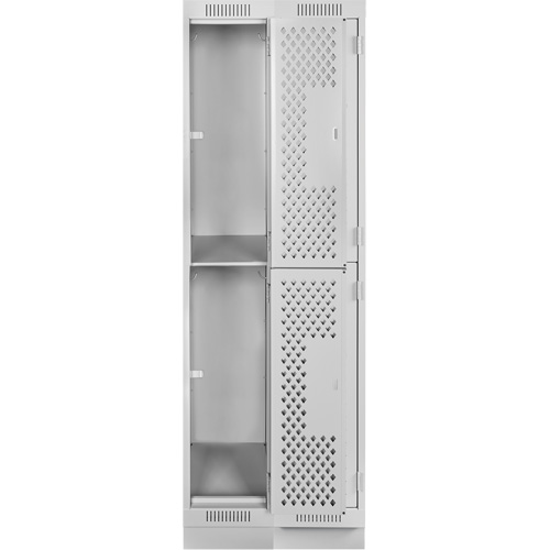 Clean Line Lockers, 2 -tier, Bank of 2, 24" x 12" x 76", Steel, Grey, Rivet (Assembled), Perforated Pathway Supply LP