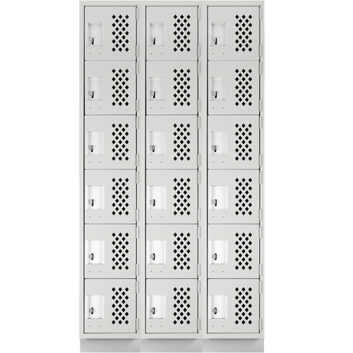 Assembled Lockerettes Clean Line Perforated Economy Lockers, 6 -tier, Bank of 3, 18" x 72" x 12", Steel Pathway Supply LP