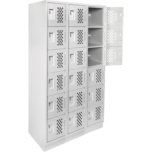 Assembled Lockerettes Clean Line Perforated Economy Lockers, 6 -tier, Bank of 3, 18" x 72" x 12", Steel Pathway Supply LP