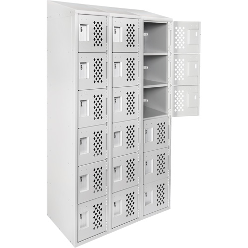 Assembled Lockerettes Clean Line Perforated Economy Lockers, 6 -tier, Bank of 3, 18" x 72" x 12", Steel Pathway Supply LP