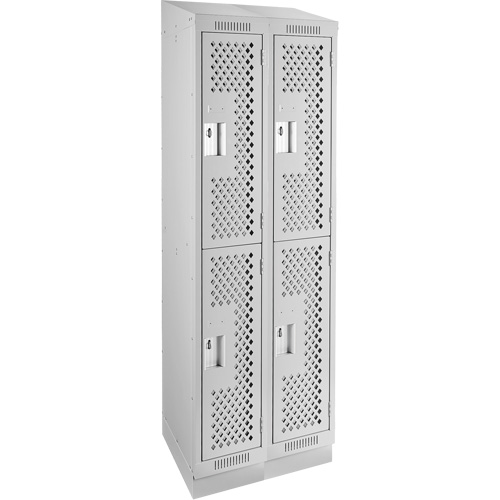 Clean Line Lockers, 2 -tier, Bank of 2, 24" x 12" x 82", Steel, Grey, Rivet (Assembled), Perforated Pathway Supply LP