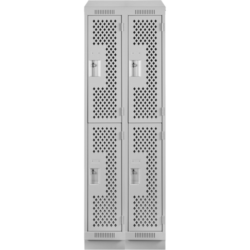 Clean Line Lockers, 2 -tier, Bank of 2, 24" x 12" x 82", Steel, Grey, Rivet (Assembled), Perforated Pathway Supply LP