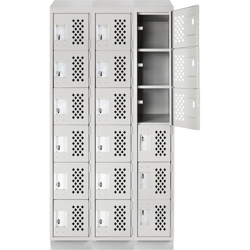 Assembled Lockerettes Clean Line Perforated Economy Lockers, 6 -tier, Bank of 3, 18" x 72" x 12", Steel Pathway Supply LP