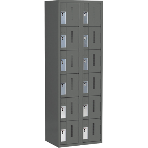 Concorde Heavy-Duty Lockers, 6 -tier, Bank of 2, 24" x 18" x 72", Steel, Charcoal, Welded (Assembled) Pathway Supply LP