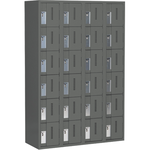 Concorde Heavy-Duty Lockers, 6 -tier, Bank of 4, 48" x 18" x 72", Steel, Charcoal, Welded (Assembled) Pathway Supply LP