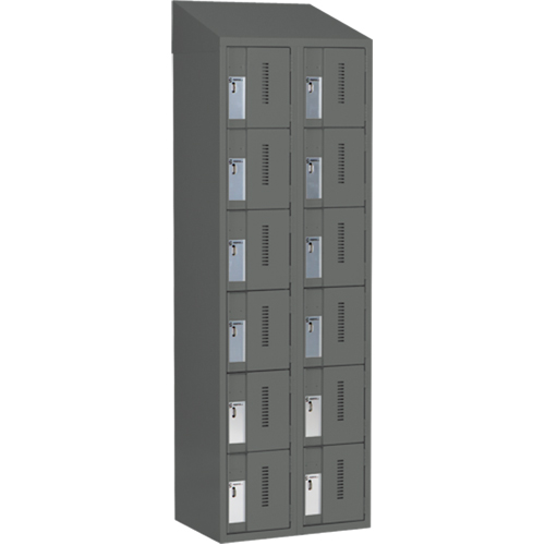 Concorde Heavy-Duty Lockers, 6 -tier, Bank of 2, 24" x 18" x 78", Steel, Charcoal, Welded (Assembled) Pathway Supply LP