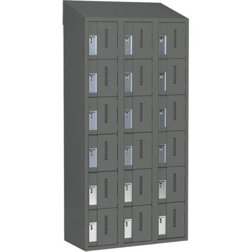 Concorde Heavy-Duty Lockers, 6 -tier, Bank of 3, 36" x 18" x 78", Steel, Charcoal, Welded (Assembled) Pathway Supply LP
