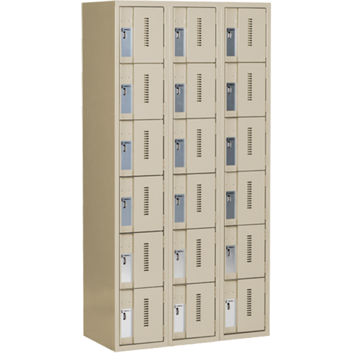 Concorde Heavy-Duty Lockers, 6 -tier, Bank of 3, 36" x 18" x 72", Steel, Beige, Welded (Assembled) Pathway Supply LP