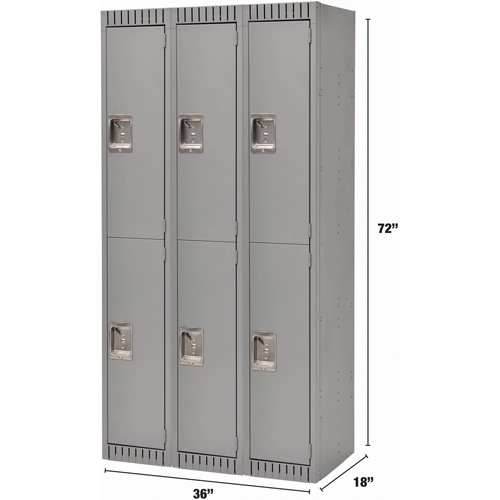Casiers, 2 niveaux, Bloc de 3, 36" x 18" x 72", Acier, Gris, Rivet (assembl&eacute;) Pathway Supply LP