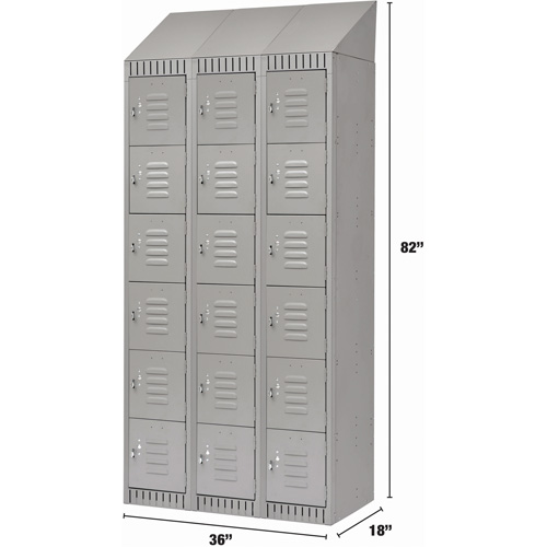 Lockers, 6 -tier, Bank of 3, 36" x 18" x 82", Steel, Grey, Knocked Down Pathway Supply LP
