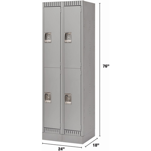 Lockers, 2 -tier, Bank of 2, 24" x 18" x 76", Steel, Grey, Knocked Down Pathway Supply LP