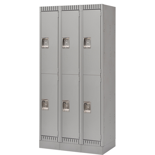 Assembled Lockers, 2 -tier, Bank of 3, 36" x 18" x 72", Steel, Grey, Rivet (Assembled) Pathway Supply LP