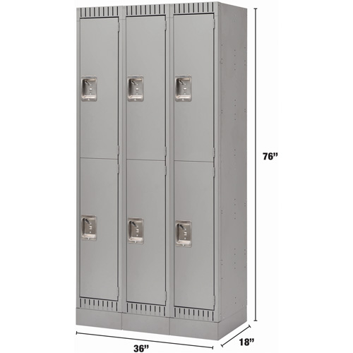 Casiers, 2 niveaux, Bloc de 3, 36" x 18" x 76", Acier, Gris, D&eacute;mont&eacute; Pathway Supply LP