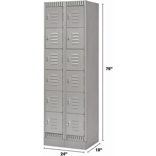 Lockers, 6 -tier, Bank of 2, 24" x 18" x 76", Steel, Grey, Knocked Down Pathway Supply LP