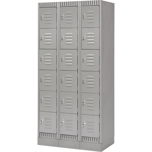 Lockers, 6 -tier, Bank of 3, 36" x 18" x 76", Steel, Grey, Knocked Down Pathway Supply LP
