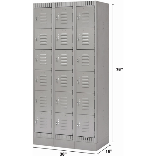 Lockers, 6 -tier, Bank of 3, 36" x 18" x 76", Steel, Grey, Knocked Down Pathway Supply LP