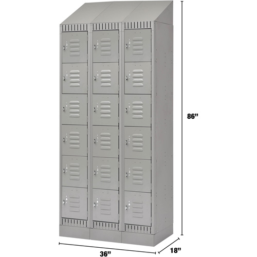 Lockers, 6 -tier, Bank of 3, 36" x 18" x 86", Steel, Grey, Knocked Down Pathway Supply LP