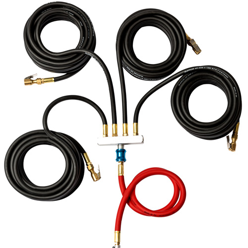 Wall-Mounted Tire Inflation System with 4-Hose Manifold Pathway Supply LP