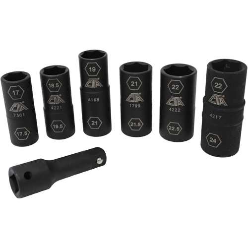 Jeu de demi-douilles r&eacute;versibles m&eacute;triques, 7 Mcx, Chocs, Prise de 1/2", Profond Pathway Supply LP