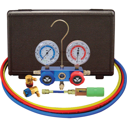 Automotive R134A 2-Way Manifold Gauge Set with Mini Dye Injector Pathway Supply LP