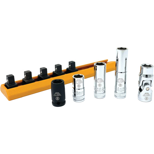 Jeu de douilles chrom&eacute;es avec rail, 5 Morceaux, Prise de 1/4" Pathway Supply LP