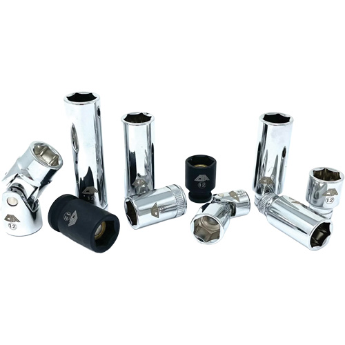 Jeu de douilles chrom&eacute;es avec rail, 10 Morceaux, Prise de 1/4"/3/8" Pathway Supply LP
