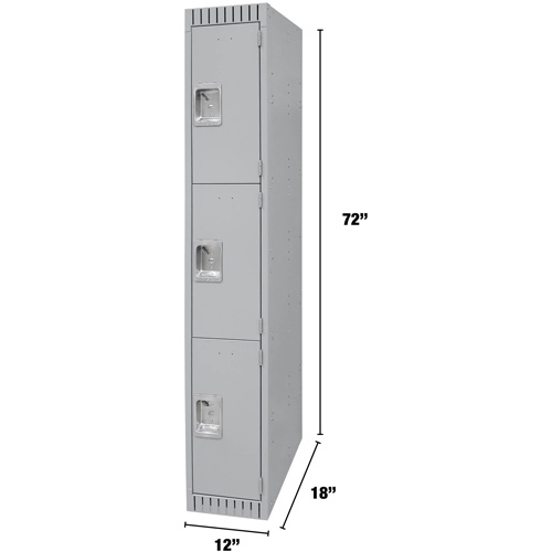 Lockers, 3 -tier, 12" x 18" x 72", Steel, Grey, Knocked Down Pathway Supply LP