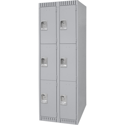 Lockers, 3 -tier, Bank of 2, 24" x 18" x 72", Steel, Grey, Knocked Down Pathway Supply LP