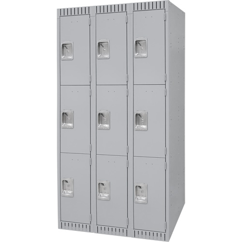 Lockers, 3 -tier, Bank of 3, 36" x 18" x 72", Steel, Grey, Knocked Down Pathway Supply LP