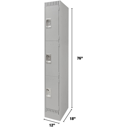 Lockers, 3 -tier, 12" x 18" x 76", Steel, Grey, Knocked Down Pathway Supply LP