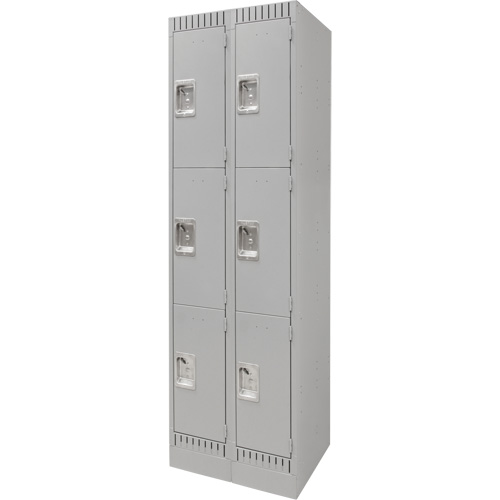 Lockers, 3 -tier, Bank of 2, 24" x 18" x 76", Steel, Grey, Knocked Down Pathway Supply LP