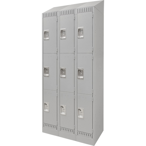 Lockers, 3 -tier, Bank of 3, 36" x 18" x 86", Steel, Grey, Knocked Down Pathway Supply LP