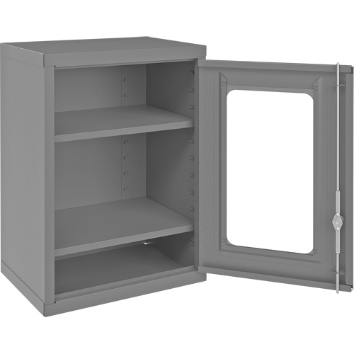 Armoire de rangement murale avec portes transparentes, 26-15/16" h x 18-1/8" la x 13-11/16" p, 2 tablettes, Acier, Gris Pathway Supply LP