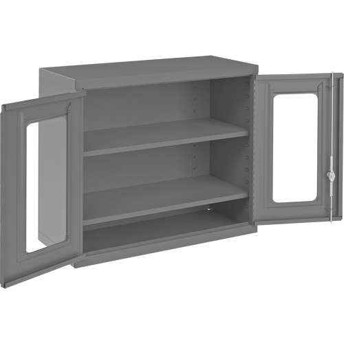 Wall-Mountable Storage Cabinet with Clearview Doors, 26-15/16" H x 29-7/8" W x 13-11/16" D, 2 Shelves, Steel, Grey Pathway Supply LP