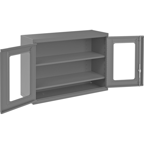 Armoire de rangement murale avec portes transparentes, 26-15/16" h x 35-7/8" la x 13-11/16" p, 2 tablettes, Acier, Gris Pathway Supply LP