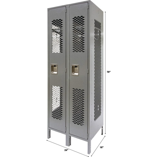 Vented Lockers, Bank of 2, 24" x 18" x 78", Steel, Grey, Knocked Down, Perforated Pathway Supply LP