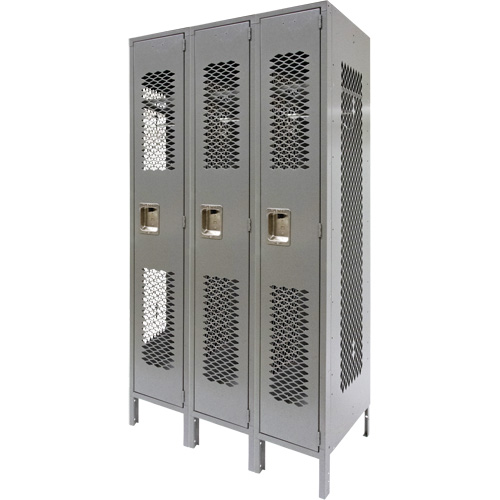 Vented Lockers, Bank of 3, 36" x 18" x 78", Steel, Grey, Knocked Down, Perforated Pathway Supply LP