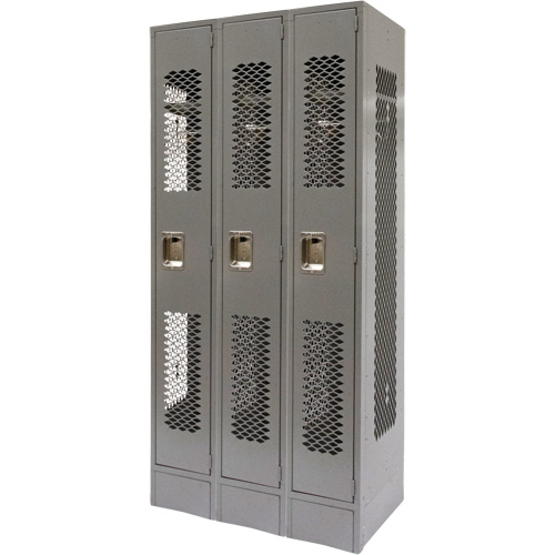 Vented Lockers, Bank of 3, 36 x 18" x 78", Steel, Grey, Knocked Down, Perforated Pathway Supply LP